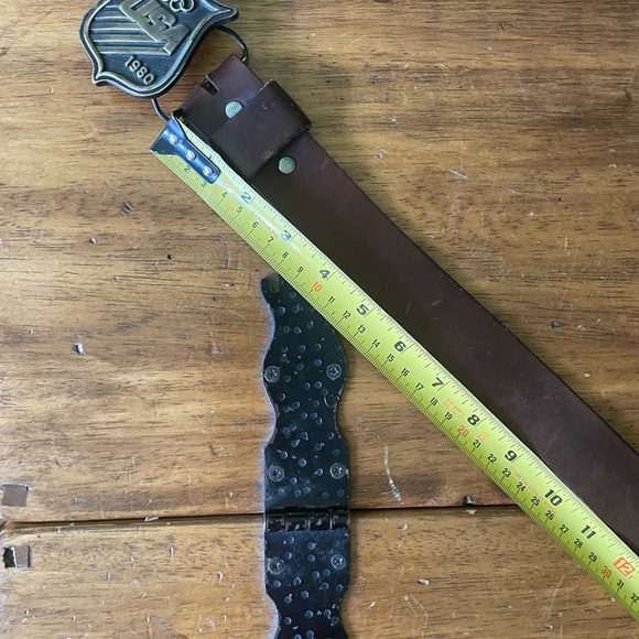 1980 USA Olympics Bergamot Brass Works Vintage Belt Buckle Brown Leather Belt - Picture 6 of 6